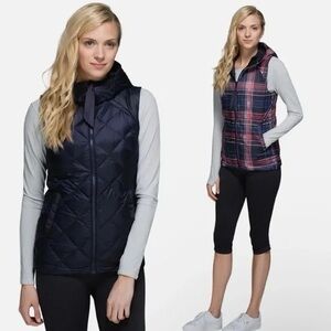 Lululemon ‘The Fluffiest Vest’ (Navy Blue/Cypress Plaid) Reversible Down, size 6